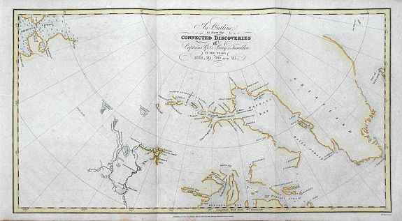MURRAY, J., An Outline to shew the Connected Discoveries of Captains Ross, Parry & Franklin in the years 1818, 19, 20 and 21., antique map, old maps