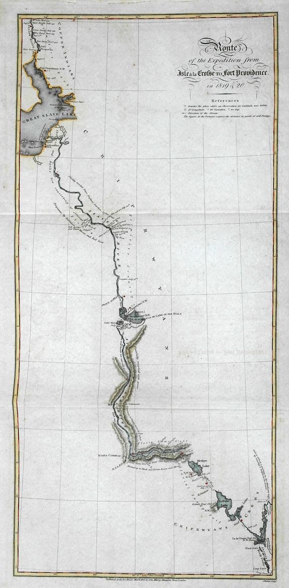 MURRAY, J., Route of the Expedition from Isle à la Crosse to Fort Providence in 1819 & 20., antique map, old maps
