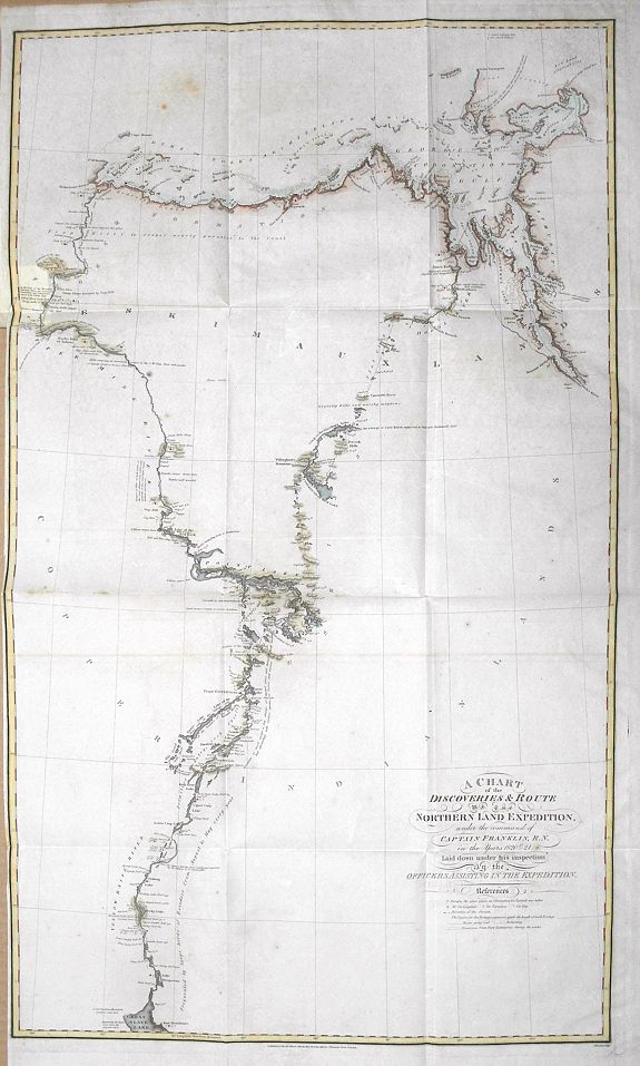 MURRAY, J., A Chart of the Discoveries & Route of the Northern Land Expedition under the command of Captain Franklin, R.N. in the Years 1820 & 21..., antique map, old maps