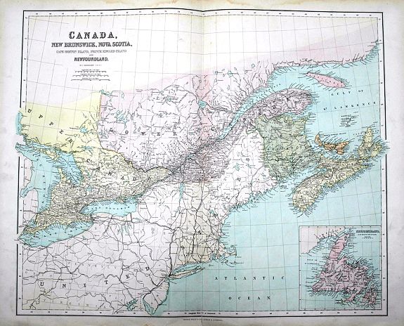 BARTHOMOLEW, J., Canada, New Brunswick, Nova Scotia, Cape Breton Island, Prince Edward Island and Newfoundland., antique map, old maps