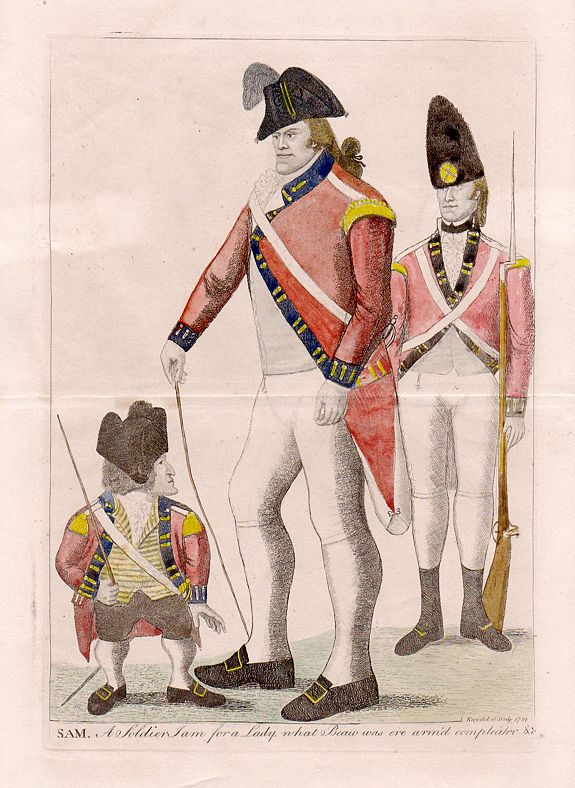 John Kay. , Sam. A Soldier I am for a Lady what Beau was ere arm'd compleater &c. Kay del et sculp.1789., antique map, old maps
