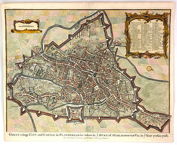 TINDAL, N., Ghent, a Large City and Castle in Flanders, antique map, old maps
