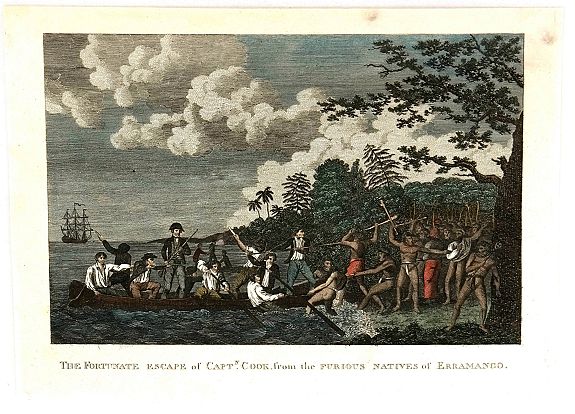 WEBBER, J., The fortunate Escape of Capt'n Cook from the Furious Natives of Erramango, antique map, old maps