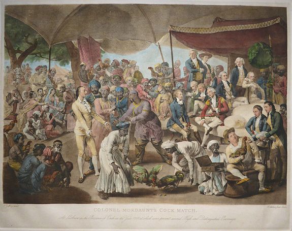 Richard Earlom - Johann Zoffan., Colonel Mordaunt’s Cock Match. At Lucknow in the Province of Oude in the Year 1786 at which were present several High and Distinguished Personages , antique map, old maps