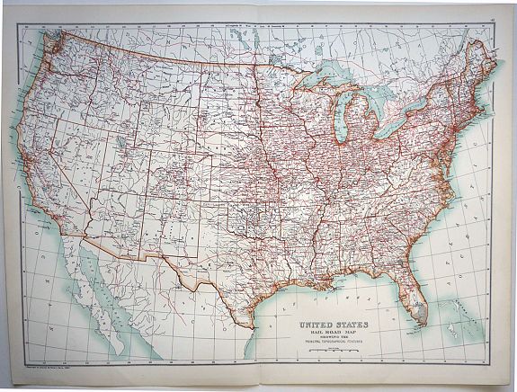 Adam & Charles Black. , United States Rail Road Map Showing The Principal Topographical Features , antique map, old maps