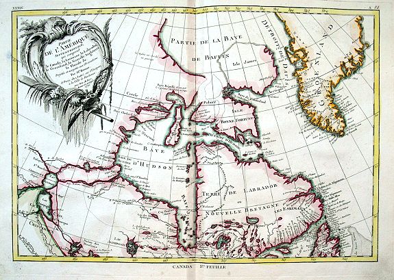 BONNE, R. / LATTRE, J., Partie de L'Amerique Septentrionale, qui comprend le Canada,..., antique map, old maps