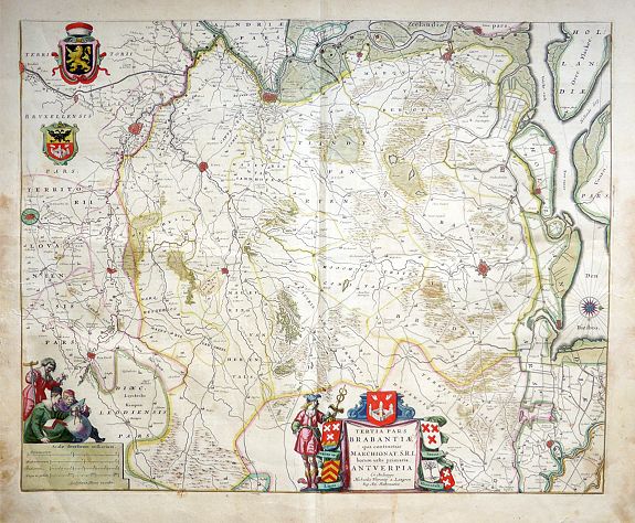 BLAEU, W. / J., Tertia Pars Brabantiae qua continetur Marchionat S.R.I. horum urbs primaria Antverpia ex Archetypo Michaelis Florenty a Langren Reg. Maj. Mathematico, antique map, old maps