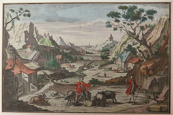 PROBST, Georg Balthasar. , The Prodigal Son among the Swine - Der verlorene Sohn ein Schweinehirt , antique map, old maps