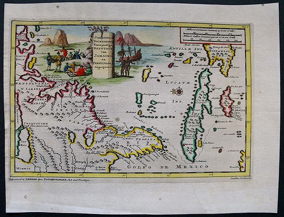 VAN DER AA, P., Jomathan Dickensons Ramspoedige Reystogt van Jamaika na Pensylvania Nagespond, antique map, old maps