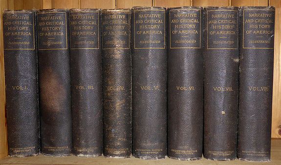 WINSOR, Justin, Eight volumes, ' Narrative and Critical History of America ' by Justin Winsor, complete, published by Houghton, Mifflin & Co. Boston at the Riverside Press 1889, antique map, old maps