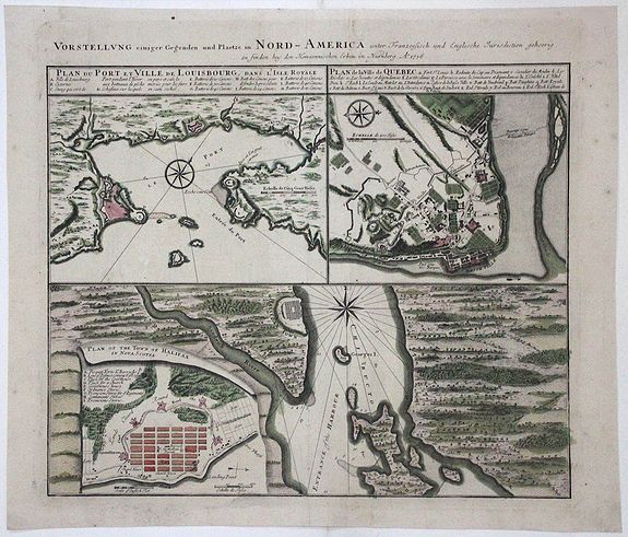 HOMANN H., VORSTELLUNG einiger Gegender und Plaetze in NORD-AMERICA, antique map, old maps