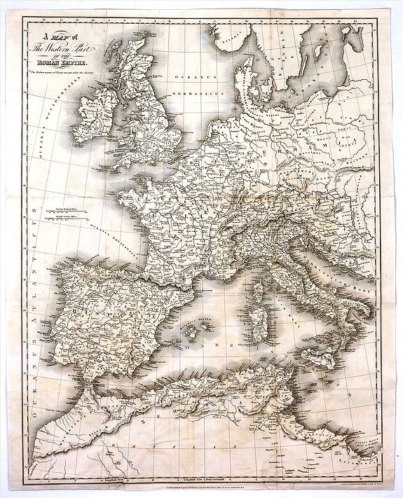 HALL, S., A Map of the Western Part of the Roman Empire., antique map, old maps
