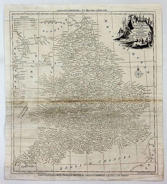 KITCHEN, T., Accurate Map of That District of Great Britain Called England & Wales…, antique map, old maps