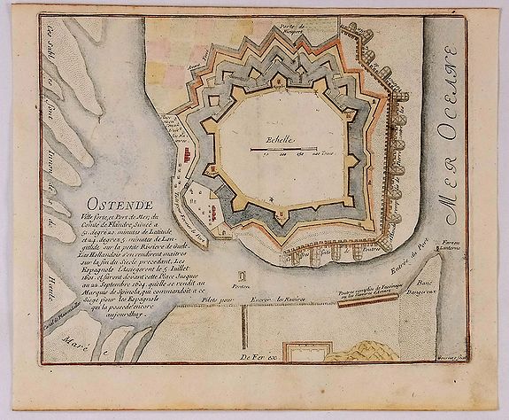 DE FER, N., Ostende Ville forte et port de Mer du Comte de Flandre., antique map, old maps