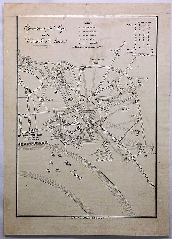 STEUERWALD., Operations du Siege de la Citadelle d'Anvers., antique map, old maps