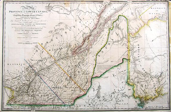 WYLD, J., A New Map of the province of Lower Canada, describing all the Signeuries, Townships, Grants of Land, &c. . ., antique map, old maps
