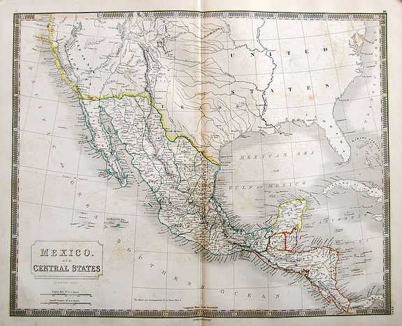 HALL, S., Mexico. And Central States Corrected from original information communicated by Simon A.G. Bourne Esq., antique map, old maps