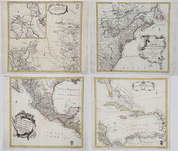 EULER, Leonhard, AMERICAE SEPTENTRIONALIS ad emendatiora Exemplaria adhuc edita jussu Aca. Reg. Scjent et. Pars I to IV., antique map, old maps