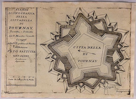 CORONELLI, V., Citta Della Di Tournay., antique map, old maps