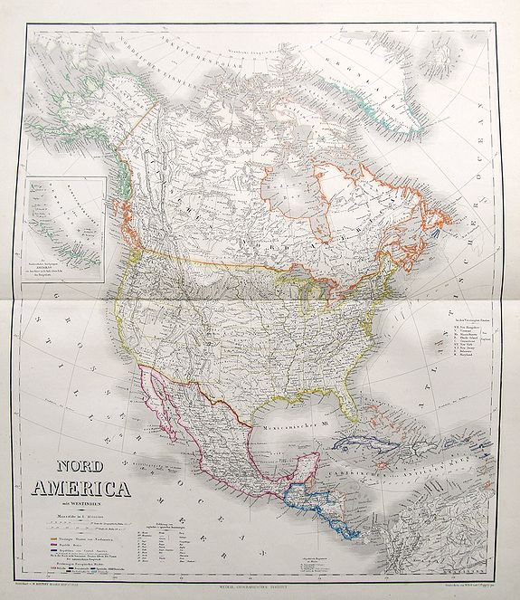 KIEPERT, H., Nord America mit Westindien., antique map, old maps