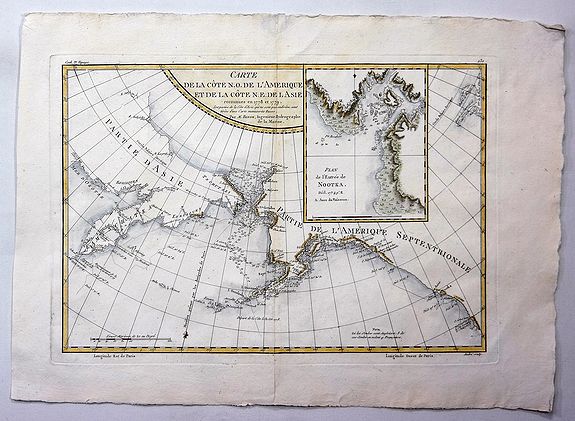 BONNE, R., Carte de la Cote N.O. de L’Amerique et de la Cote N.E. de l’ Asie., antique map, old maps