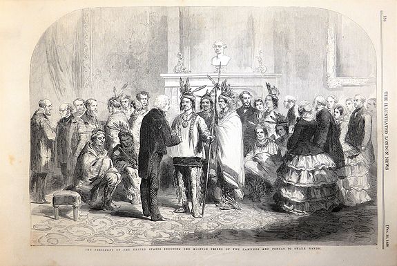 The Illustrated London News., The President Of The United States Inducing The Hostile Tribes Of The Pawnees & Poncas To Shake Hands. , antique map, old maps