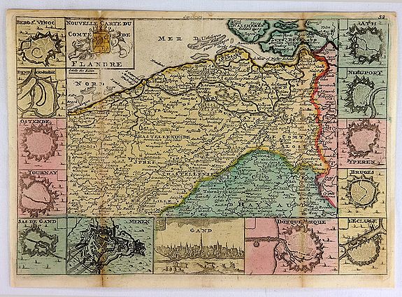 DE LA FEUILLE, D., Nouvelle Carte Du Comte de Flandre., antique map, old maps