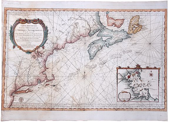 BELLIN, Nicholas., Carte Reduite des Costs Orientales de l'Amerique Septentrionale., antique map, old maps