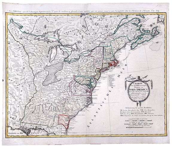 GUSSEFELD, Franz Ludwig., Charte uber die XIII vereinigte Staaten von Nord-America., antique map, old maps