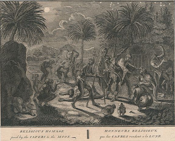 PICART, Bernard., 'Religious Homage paid by the Cafers to the Moon' and 'Bewailing of the Peruvians during the Eclipse of the Moon'., antique map, old maps