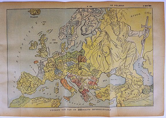 A. Lenlot, L'Europe vue par un aeronaute impressionnable., antique map, old maps