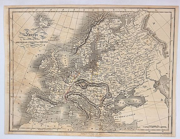 BAINES, Edward., Europe According to the General Treaty of Vienna, 1815., antique map, old maps