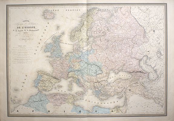 ANDRIVEAU-GOUJON, E., Carte Physique et Politique de l'Europe et du Bassin de la Méditerranée, antique map, old maps