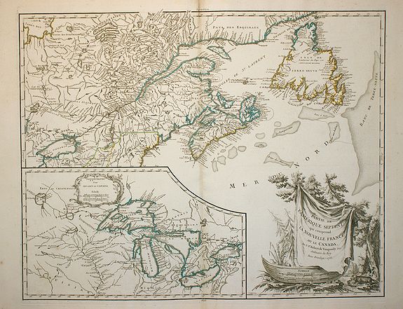 ROBERT DE VAUGONDY, D., Partie de l\'Amerique Septent? Qui comprend la Nouvelle France ou le Canada ?, antique map, old maps