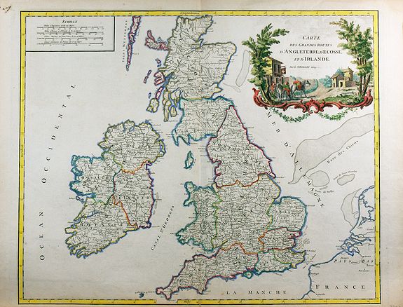 ROBERT DE VAUGONDY, Carte des grandes routes d\'Angleterre, d\'Ecosse ... Irlande., antique map, old maps