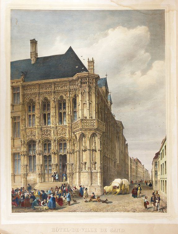 SIMONAU, G. A., Hôtel-de-ville de Gand, antique map, old maps