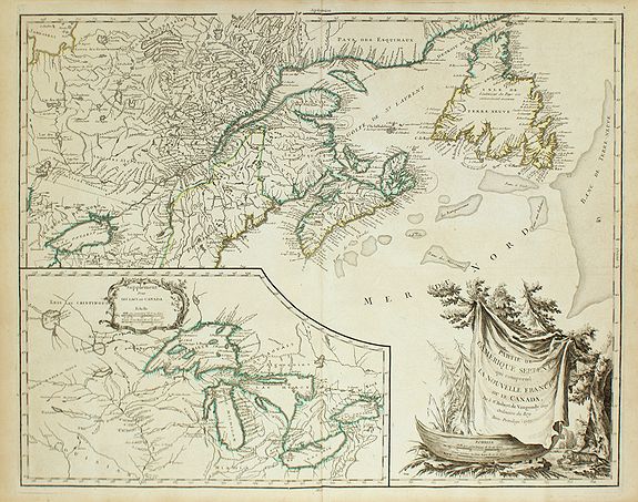 ROBERT DE VAUGONDY, D., Partie de l\'Amerique Septent? Qui comprend la Nouvelle France ou le Canada ?, antique map, old maps