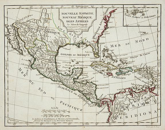 ROBERT DE VAUGONDY, G., Nouvelle Espagne, Nouvaeu Mexique, Isles Antiles., antique map, old maps