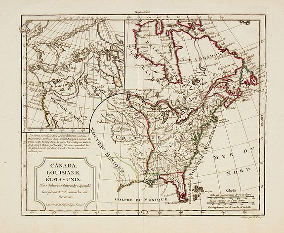 ROBERT DE VAUGONDY / DELAMARCHE, Canada, Louisiane, États-Unis., antique map, old maps