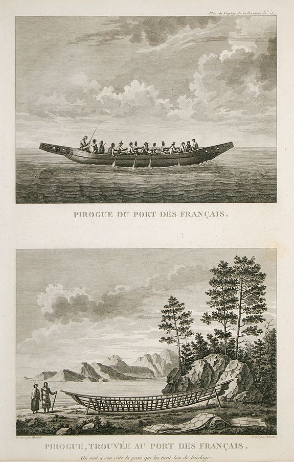 BLONDELA / DELESTRE, Pirogue du port des français. / Pirogue, trouvée au port des français., antique map, old maps