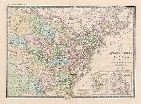 BRUE, A. / DELAGRAVE, Ch., Carte de la région orientale des Etats-Unis . . ., antique map, old maps