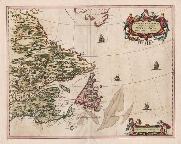 MORTIER, P. / BLAEU, J., Extrema Americae Versus Boream, ubi Terra Nova Nova Francia, Adiacentiaq., antique map, old maps