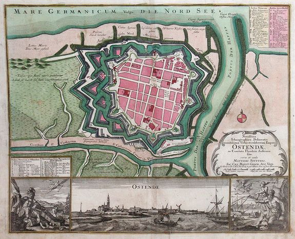 SEUTTER, M, Novissima Ichnographica Delineatio munitissima Urbis et celeberrimi Emporii Ostenda, in Comitatu Flandria Austriaca fitae, antique map, old maps