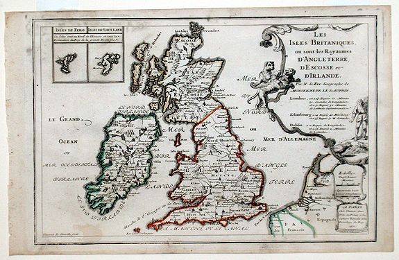 DE FER, N., Les Isles Britaniques, ou sont les Royaumes d'Angleterre, d'Escosse et D'Ireland., antique map, old maps
