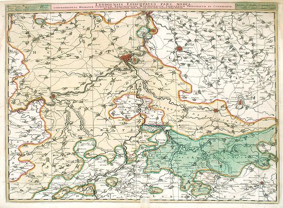 VISSCHER, N., Leodiensis Episcopatus Pars Media, Comprehendens Hasbania Comitatum, Franchimontis Marchionatum, Stabulensem Principatum et Condrustum., antique map, old maps