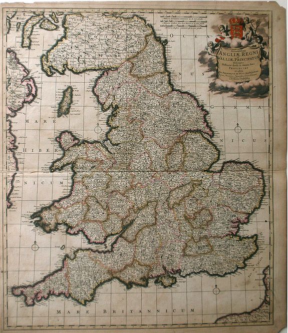 DE WITT, F., Accuratiffima Angliae Regni et Walliae Principatus Defcriptio Diftinete divifa in Omnes fuas Provincias et Edita., antique map, old maps