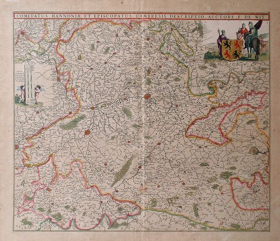 DE WITT, F., Comitatus Hnnoniae et Episcopatus Cambresis Descriptio., antique map, old maps