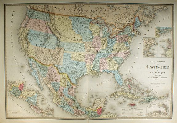 ANDRIVEAU-GOUJON, E., Carte générale des Etats-Unis et du Mexique …, antique map, old maps