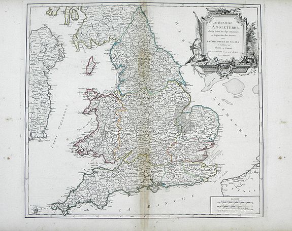 VAUGONDY, R, Le Royaume d'Angleterre, divise felon les sept Royaumes, ou Heptarchie des Saxons, avec La Principaute de Galles, et subdivise et Shires ou Comtes, antique map, old maps