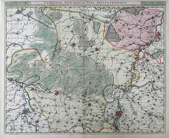 VISSCHER, N, Leodiensis Episcopatus Pars Septentrionalis, Comprehendens Comitatum Lossensem et Hornanum, antique map, old maps